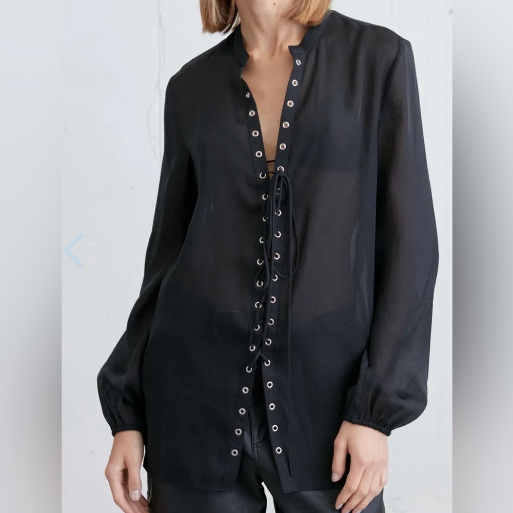 NWT Oak + Fort Lace Up Chiffon Blouse